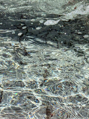 Flowing and bubbling fountain water surface
