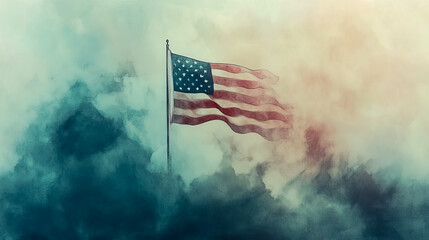 American flag waving against a cloudy sky