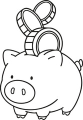 Fototapeta premium Drawing piggy coin bank lines for coloring