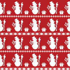 Fototapeta premium Seamless Christmas Pixel Vector Pattern. Bright and Colorful Festive Design for Fabric, Wrapping Paper, Packaging, and Crafts