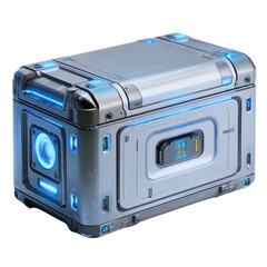 Obraz premium Futuristic Metal Storage Container with Blue Lights on Transparent Background