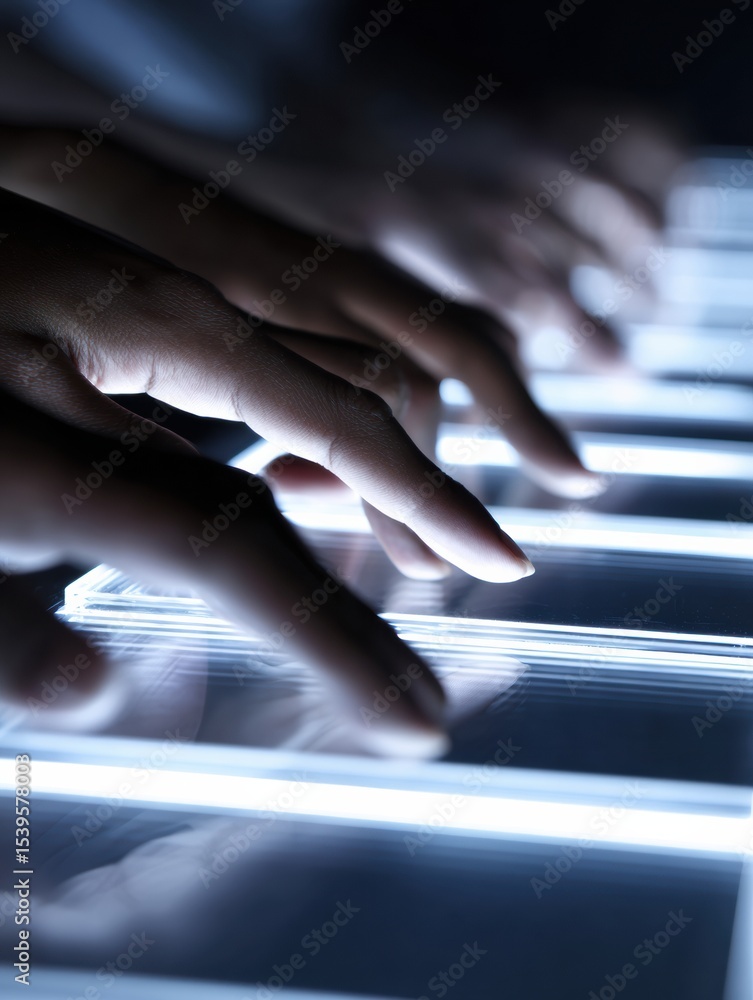 Aufkleber Hands Engaging With Glowing Slot Buttons in Synchronized Motion During a Digital Activity Session