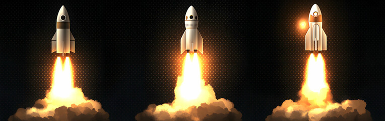 Obraz premium Three rockets launching into space