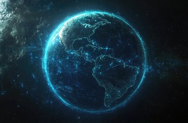 Fototapeta premium Earth globe, digital network, glowing lines, space