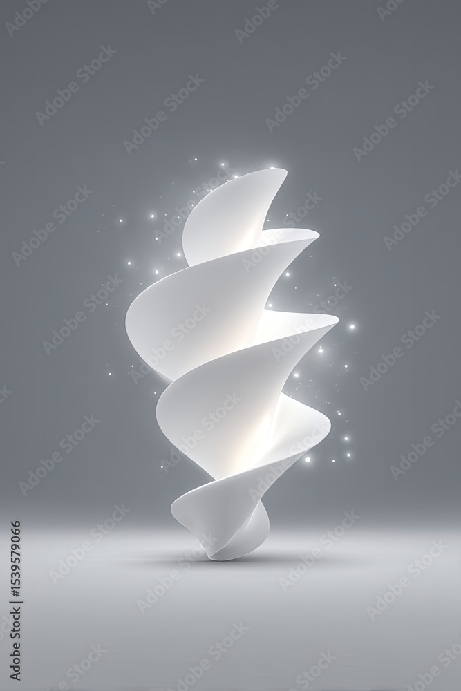 Poster white spiral form with soft glow on dark background