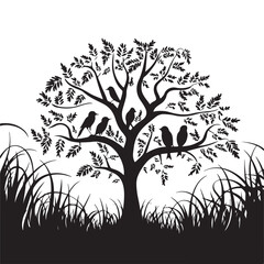 Obraz premium Silhouette of a Tree with Birds Perched on Its Branches