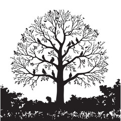 Obraz premium Silhouette of a Tree with Birds Perched on Its Branches