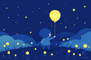 Little girl on a swing under the starry night sky, a fantasy illustration of a girl on the moon surrounded by stars