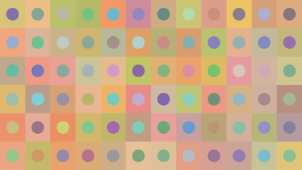 Colorful grid background with playful soft tones and centered circle accents in every block. Fully contained design perfect for gift wrap, packaging, branding, or festive visuals.