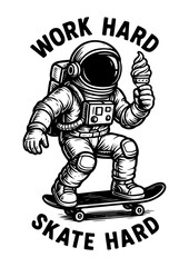 Work hard - Skate hard. Astronaut skateboarding holding soft serve ice cream
