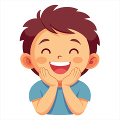 Happy Cartoon Boy with Hands on Cheeks and Big Smile Illustration