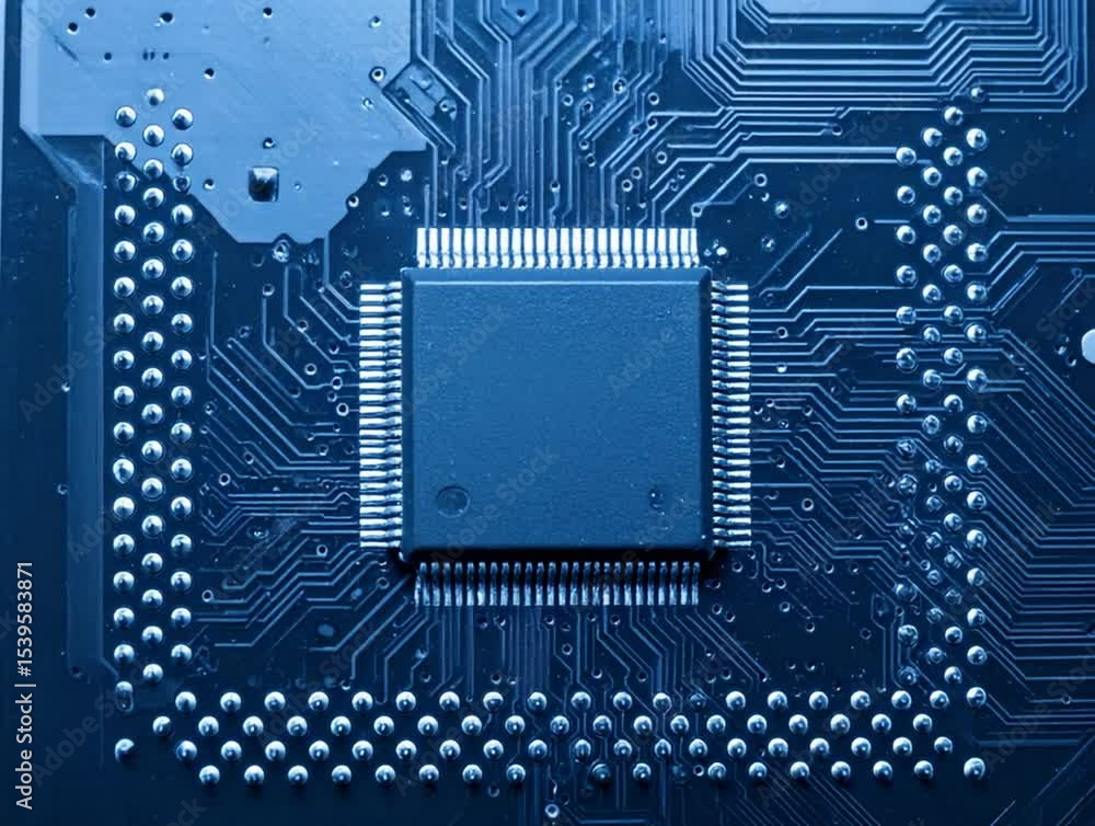 Poster tech's circuitry: an up-close view showcases the intricate details of a circuit board, embodying the