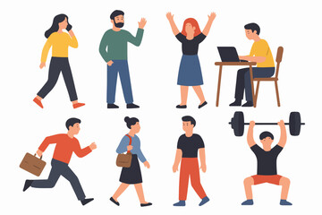 Set of vectors ready to animation people characters performing various activities