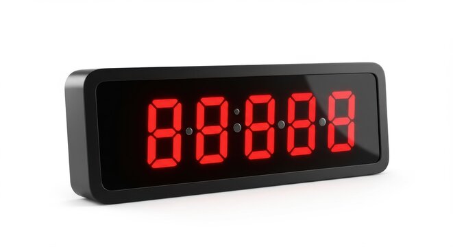 Digital countdown timer display in black casing on a white background for event urgency concept