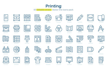 Printing line icon pack. Printing Stroke icon set. Editable Stroke icon