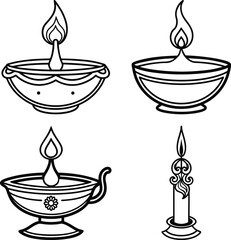 Set of lamps for Indian holiday Diwali (Festival of lights) on white background
