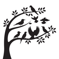 Silhouette of a Tree with Birds Perched on Its Branches