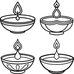 Set of lamps for Indian holiday Diwali (Festival of lights) on white background
