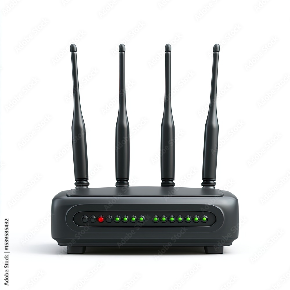 Poster modern wireless router with antennas and status indicators