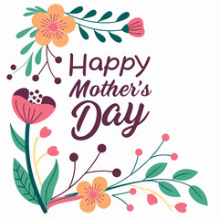 a floral bannar for happy mother's day card with beautiful colourfull flower with nice bold typography on the white background