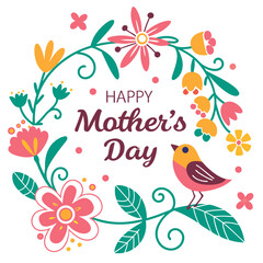 a floral bannar for happy mother's day card with beautiful colourfull flower with nice bold typography on the white background