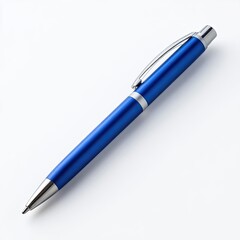 Sleek Blue Metal Pen Isolated on White Background for Branding Use