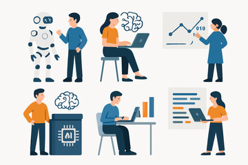 Vector Set AI data science vector isometric characters