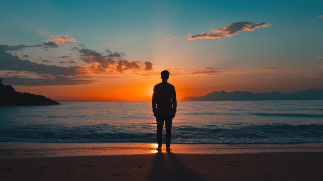 Man who stood alone in loneliness on a quiet beach, no one loved him.