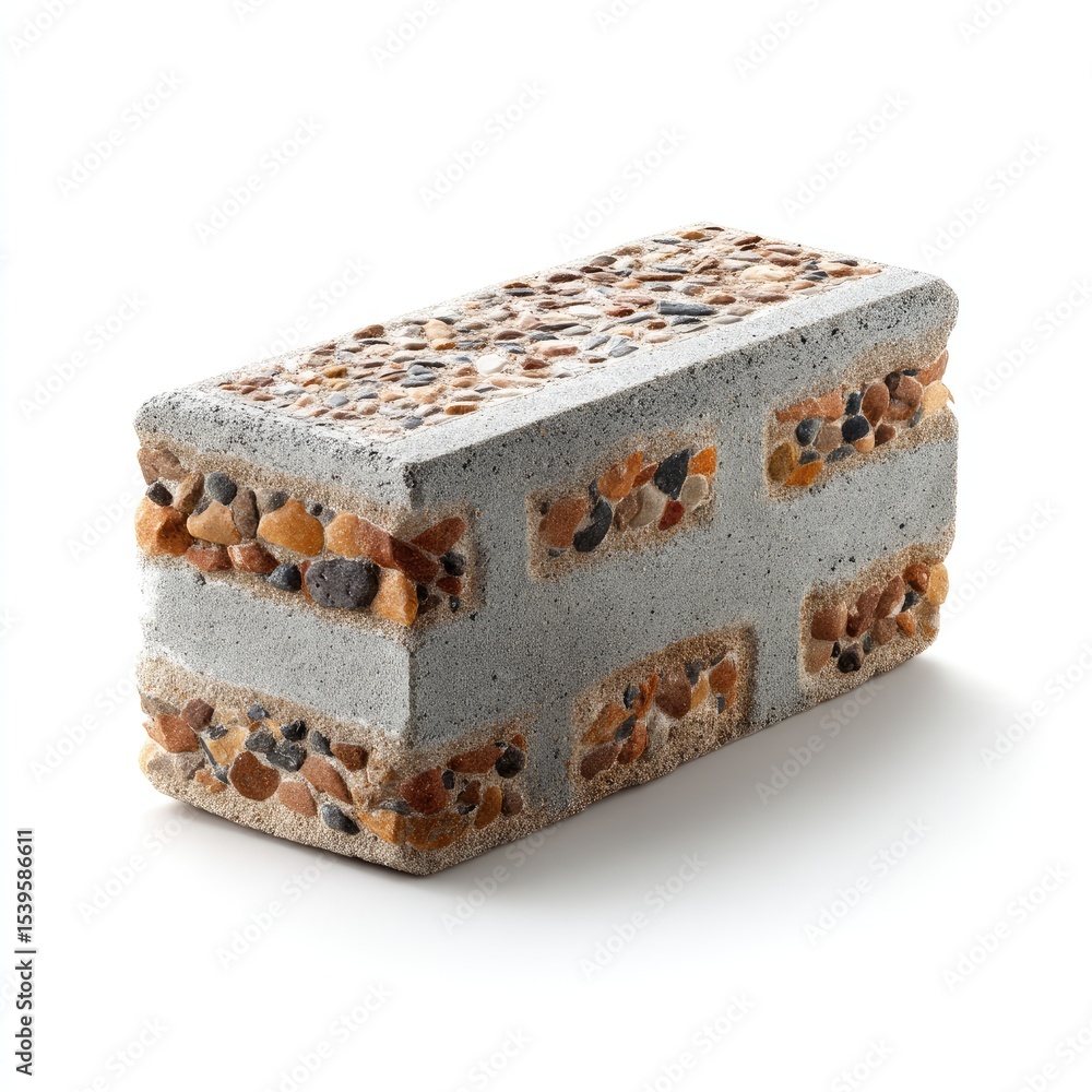 Poster textured concrete block with colorful aggregates for construction design