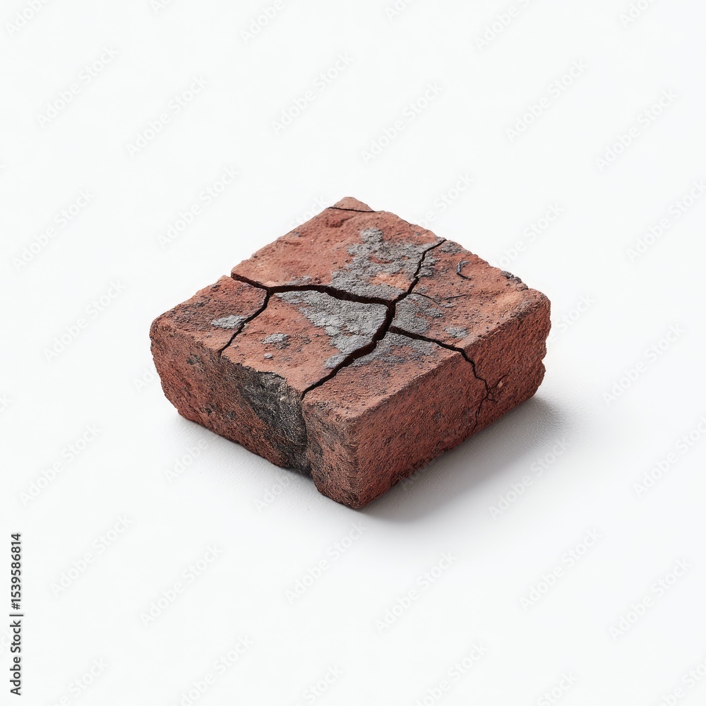 Poster red brick with cracks and diverse textures on simple background