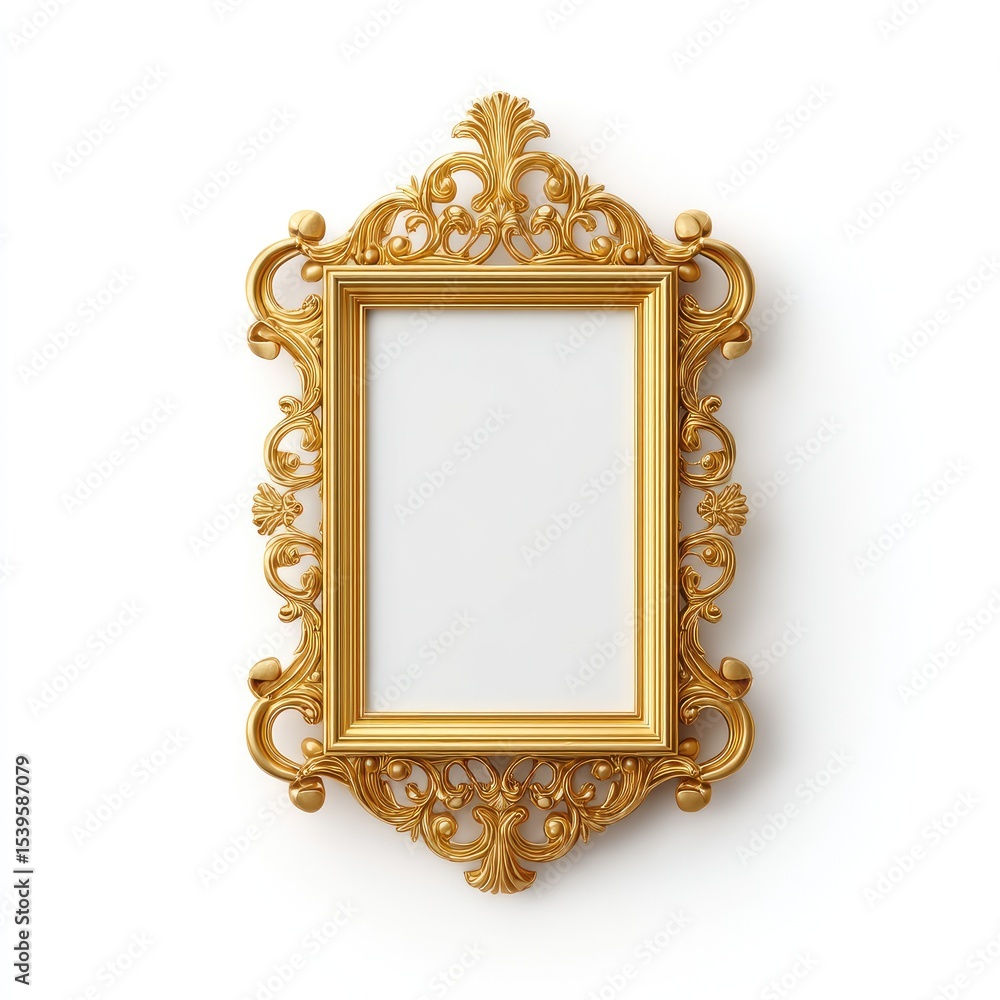 Poster ornate gold picture frame with intricate design and empty space