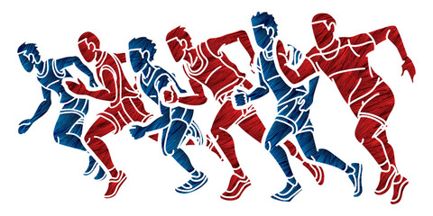 Group of People Start Running Men Runner Marathon Running Cartoon Sport Graphic Vector