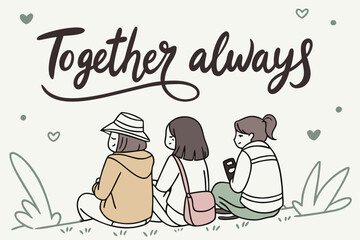 Hand drawn doodle friends sitting together