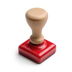 Red Rubber Stamp on White Background with Wooden Handle for Office Use