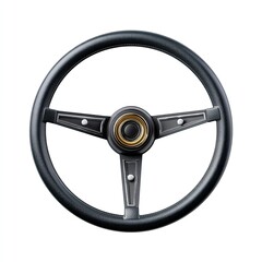 Classic Black Steering Wheel Design with Metal Accents and Texture