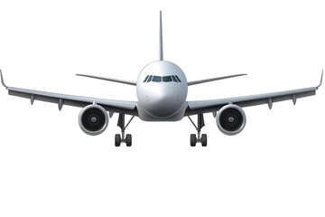 Fototapeta premium Flying airplane soaring through clear skies, showcasing modern design and engineering, captured mid-flight with a focus on sleek contours and powerful engines