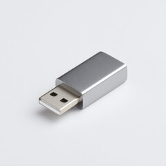 Modern Silver USB Flash Drive on a Light Background for Technology