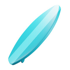 Isolated 3D Blue Surfboard on White Background