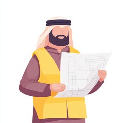 Man In Yellow Vest Reviewing Architectural Plans