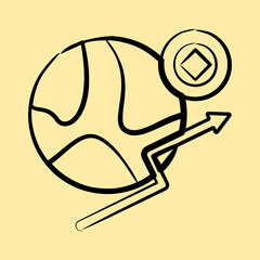 Icon economic freedom. Crypto currency elements. Icon in hand drawn style.