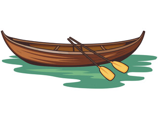 wooden boat with paddles icon flat isolated vector illustration