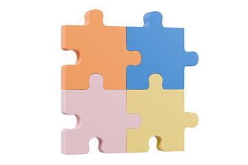 Fototapeta premium 3d jigsaw puzzle pieces icon isolated on transparent white background. Concept of business problems, partnership, development, cooperation and teamwork. idea teamwork financial. 3d render illustration