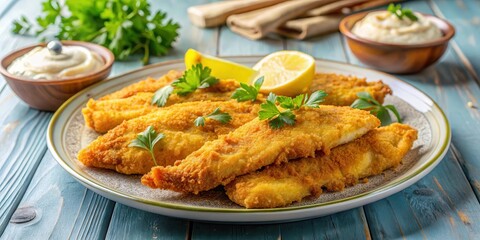 Southern fried catfish fillets with golden crust on a plate