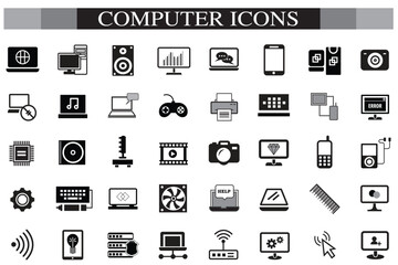 Computer icon set. Computer, network, website, server, web design, monitor, smartphone, tablet and laptop and programming, icons vector collection.