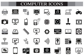 Computer icon set. Computer, network, website, server, web design, monitor, smartphone, tablet and laptop and programming, icons vector collection.