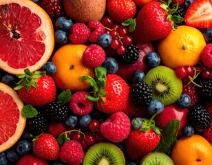 Obraz premium Vibrant array of fresh fruits and berries