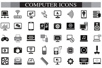 Computer icon set. Computer, network, website, server, web design, monitor, smartphone, tablet and laptop and programming, icons vector collection.