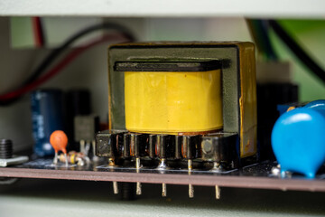 Wires and small electronic devices on circuit boards