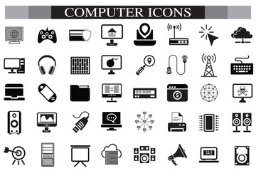 Computer icon set. Computer, network, website, server, web design, monitor, smartphone, tablet and laptop and programming, icons vector collection.
