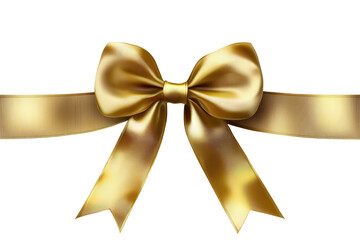 Decorative gold ribbon and bow viewed from above resting on transparent background, ideal for gift wrapping and crafting projects during festive occasions